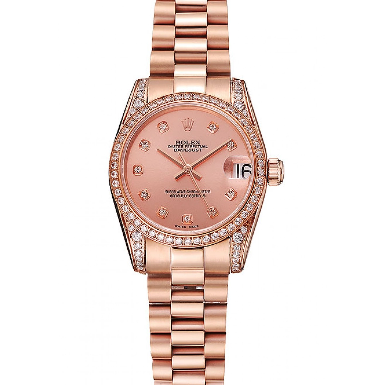 Aaa replica watch Case DateJust Swiss 1453977 Diamond Gold Gold Bracelet Rolex Dial Rose Rose 0724